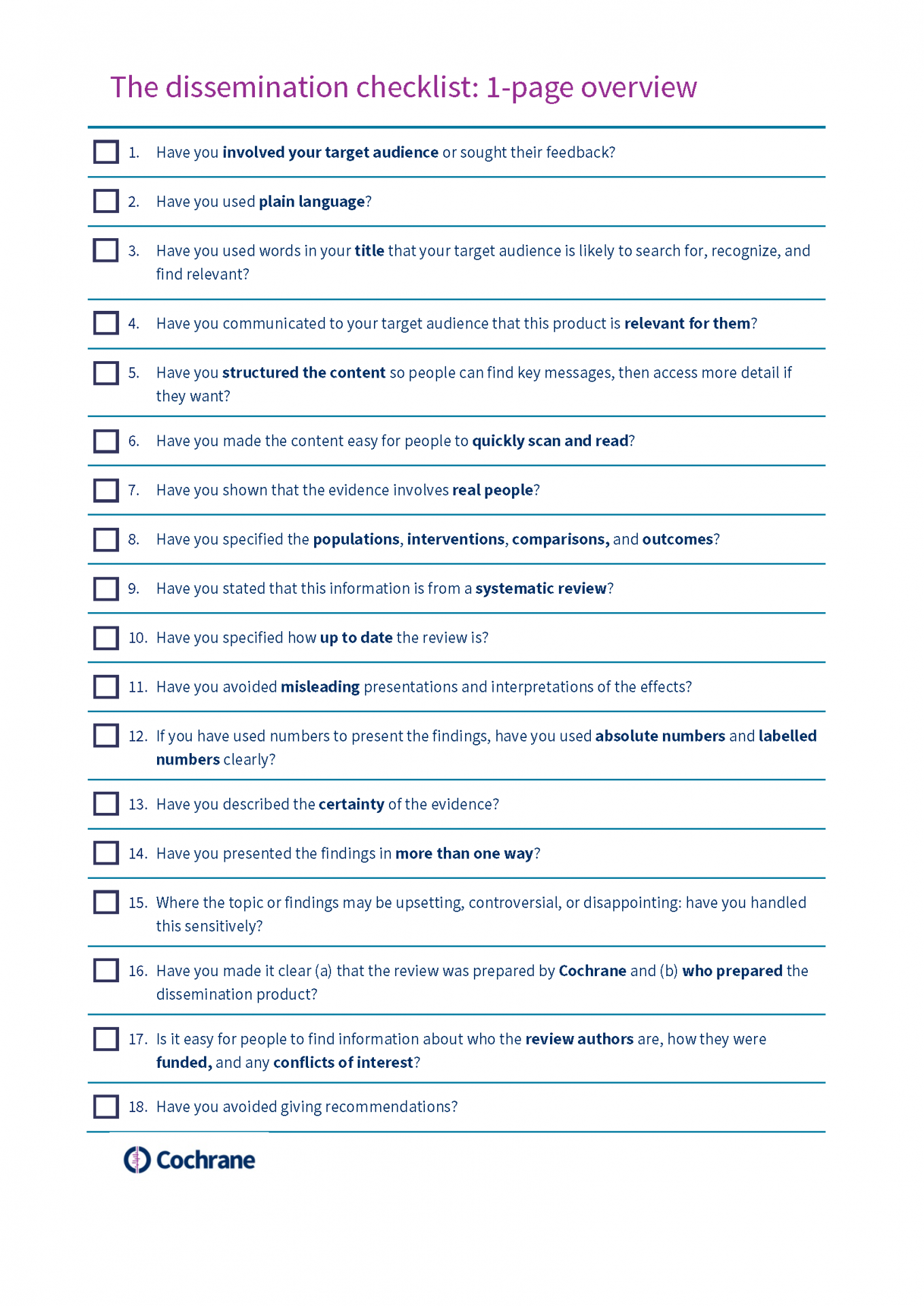 cochrane systematic review checklist